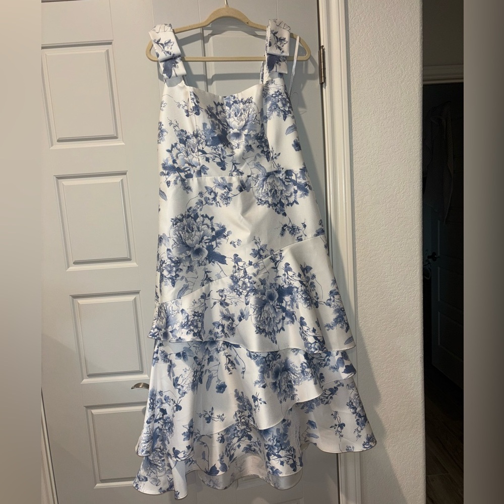 Dessy Collection Blue Floral High Low Dress